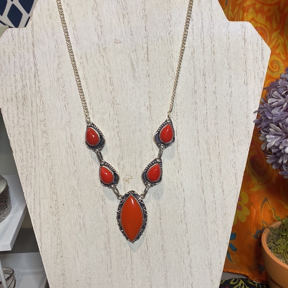 RED CORAL ❤️❤️❤️ 925 SS Plated and Stamped Necklace - Picture 2 of 4